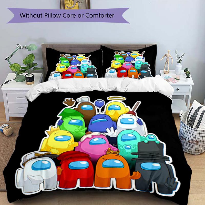 3pcs Duvet Cover Set (1*Duvet Cover + 2*Pillowcase, Without Core), Among Us Print Bedding Set, Bedroom Decor, All‑Season, Birthday Gift