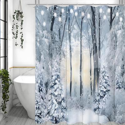Winter Snowy Trees Shower Curtain, Bathroom Decorative Shower Curtain, Waterproof Shower Curtain with Hooks