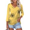 Women's Fashion Casual V Neck 3/4 Sleeve Loose Printed T-Shirt Ladies Top