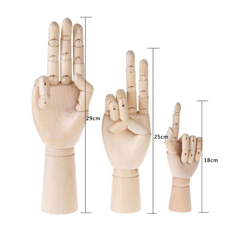 Right Left Wooden Hand Model Sketching Drawing Jointed Movable Fingers Mannequin