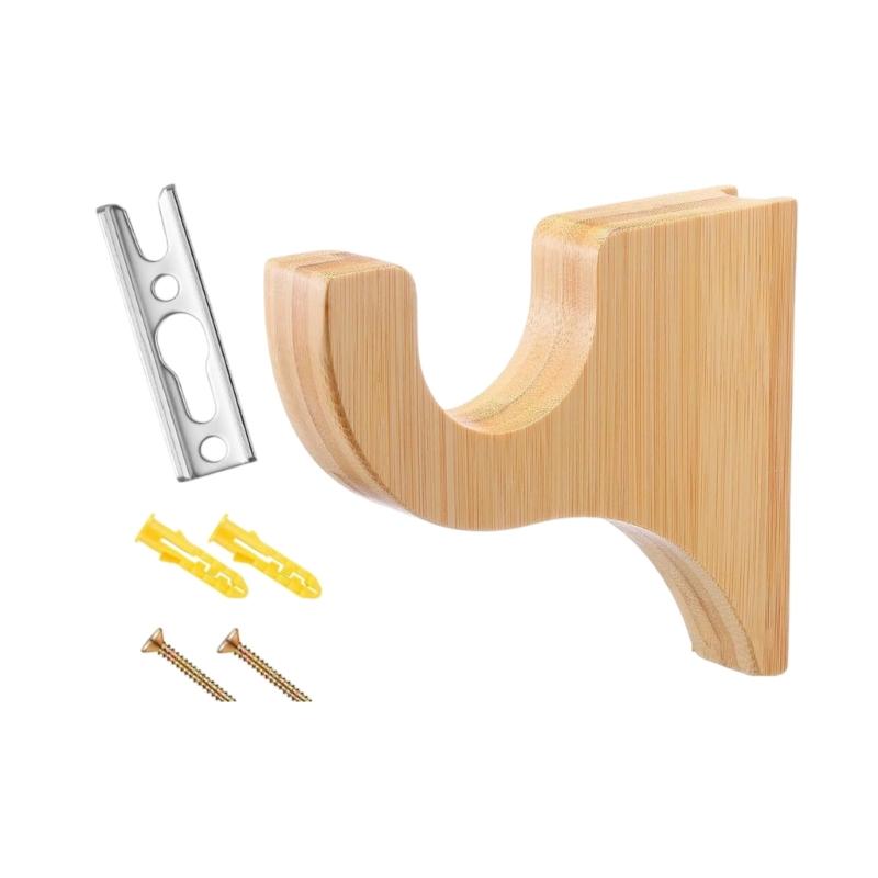 Wood Curtain Rod Bracket Wall Mounted Solid Wood Holder for Family Room and Bedroom Window Use with Wood Finish