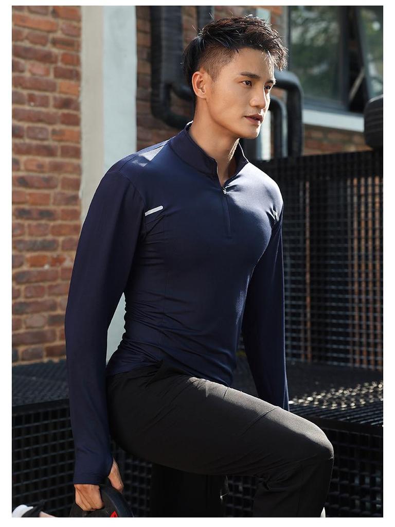Men's Long Sleeve Half-Zip Quick-Dry Sport Shirt for Running, Training & Morning Runs - Spring, Autumn, Winter.