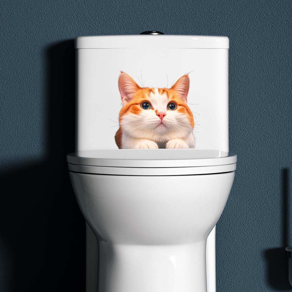 Cat Car Window Decals Funny 3D Waterproof Decals,Orange Cat Stickers,PVC Realistic Automotive Sticker, for Refrigerator,Toilet, Wall.Bathroom,1pcs