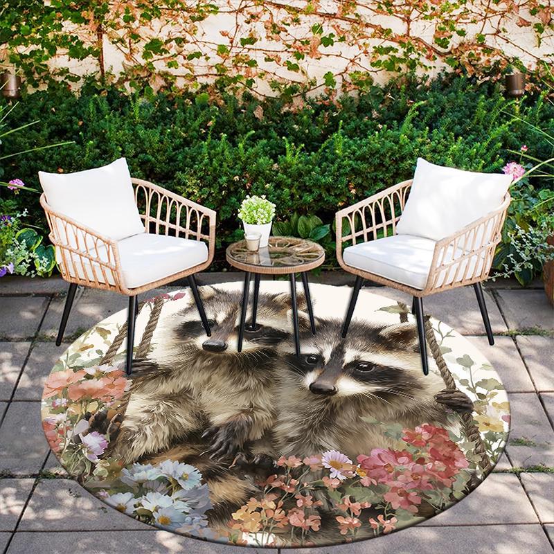 Raccoon and Flowers pattern round rug,Carpet Rug for Living Room Bedroom Playroom ,Non-slip Floor Mat,Holiday Gifts and Birthday Gifts.