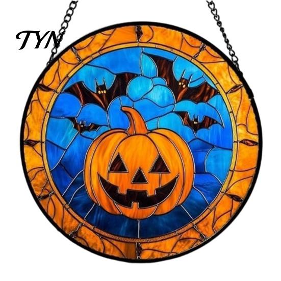 Seasonal Decorative Disc Retro Halloween Pendant, Ghost/Bat/Spider Web/Pumpkin Head Print, Door Handle Welcome Sign Vintage Acrylic Hanging