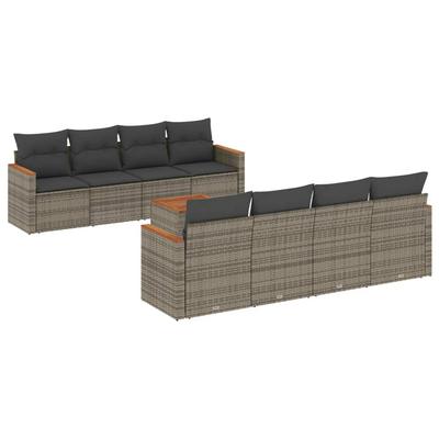 Vidaxl 9-Cz. Garden Furniture Set With Cushions, Grey, Poly Rattan