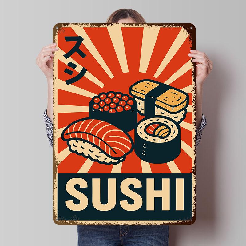 Sushi Japanese Food Tinplate Poster Custom Wall Art Vintage Metal Signs Retro Tin Plaque for Office Decor Room Decoration Gaming
