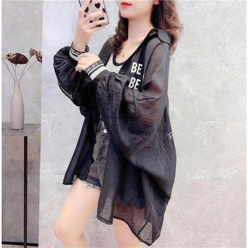 Women s Printed UV Protection Jacket - New Summer 2024 Arrival, Breathable & Versatile Mid-Length Shirt XXS чёрный
