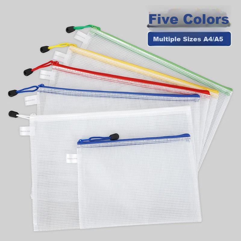5 Waterproof A5 Storage Bags with Mesh And Zipper, Subject Classification Bags, Waterproof Exam Paper Pouches, Document Bags, Office Supplies