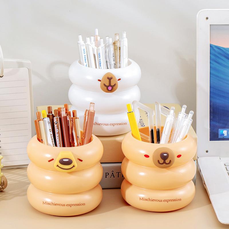 Cute Cartoon Capybara Pencil Container Office Desk Pen Container Desktop Organizer Stationery Organizer Creative Pencil Bucket