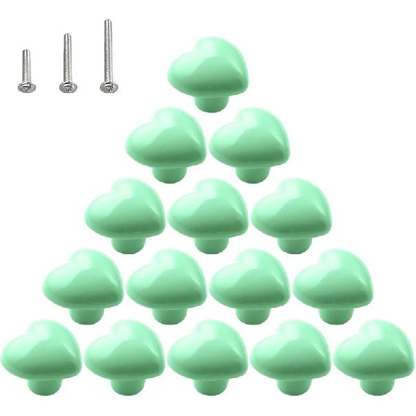 HUAMULAN 15PCS Glossy Ceramic Knobs Heart Shape Cabinet Dresser Pulls Door Handles Cupboard Wardrobe Drawer,3 Size Mounting Screws, Assorted Color