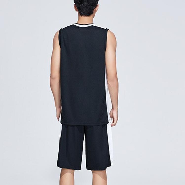 Li Ning Sports Basketball Series Logo Color Block Knitted Jersey Casual Sports Suit Men Suit Black AATP001-2