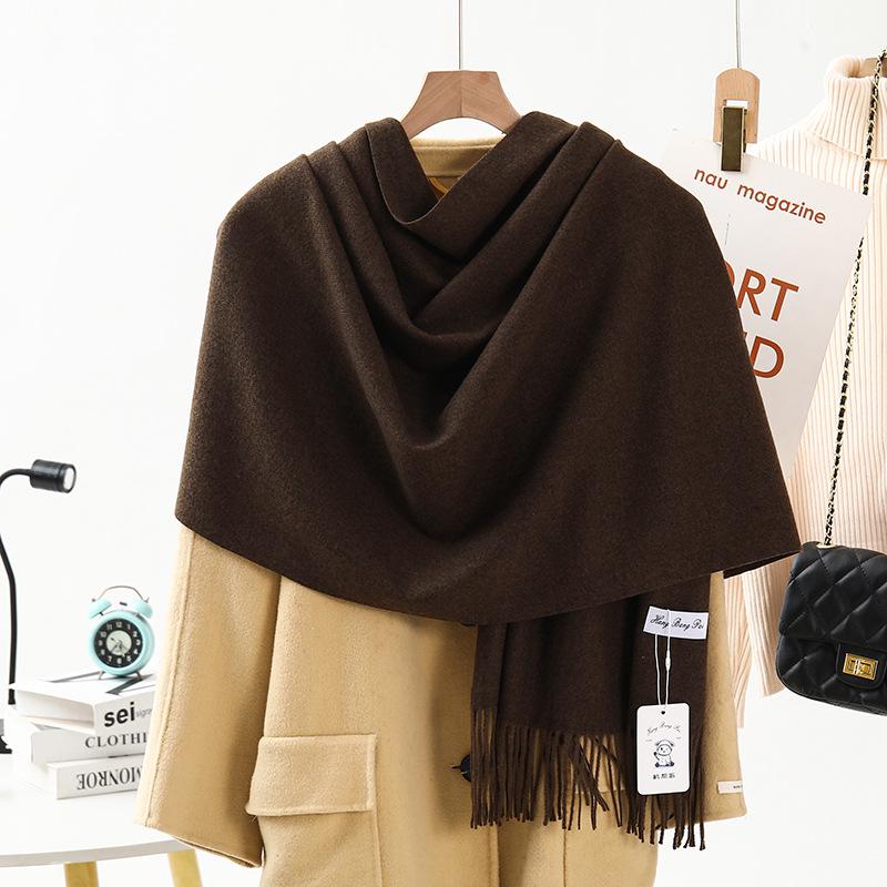 High-End Wool & Cashmere Solid Color Scarf/Shawl: Versatile Korean Style for Women - Autumn/Winter