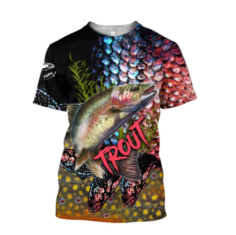 Men's Summer T-shirt Brook Trout Fishing 3D Printed Harajuku Casual Short Sleeve T-shirt Unisex Neutral Outdoor Quick Drying Top
