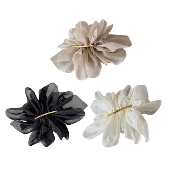 Hairpin Handmade Chiffon Flower 3D Petals Hair Clip with Polished Metal Spring Clip Back Head Bun Hair Accessories