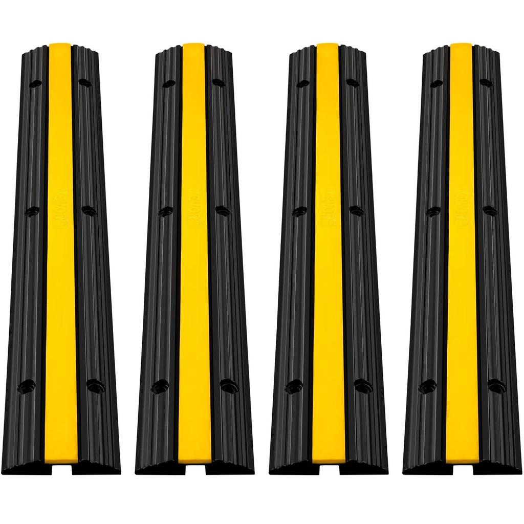4 Pack of 1-Channel Rubber Cable Protector Ramps Heavy Duty 18000Lbs Load Capacity Cable Wire Cord Cover Ramp Speed Bump Driveway Hose Cable Ramp