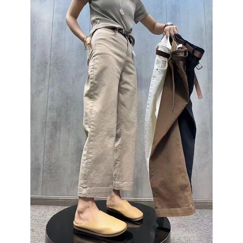 

Plus Size Retro Nine Points Plus Size Ladies High Waist Straight-leg Denim Black 5 Size XL [Recommended 87.50 kg-100.00 kg]]