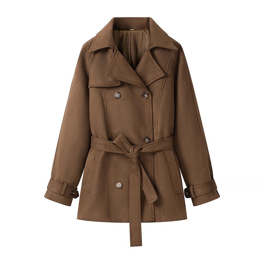 European and American style, new women s clothing, fashionable, versatile, fashionable lace-up waist short coat S темно-коричневого