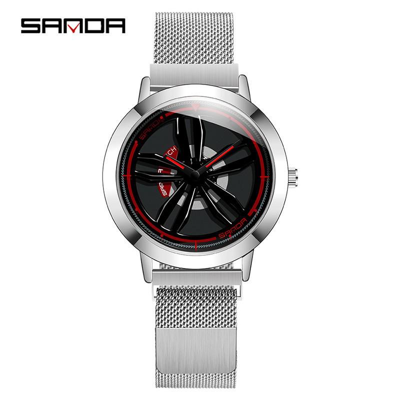 Sanda Men's Creative Rotating Quartz Wristwatch with Mesh Strap