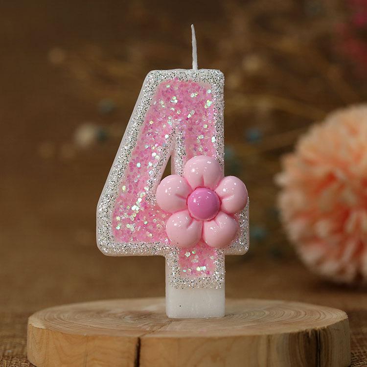 Romantic Pink Five-Petal Flower Number Candle for Cake Decoration