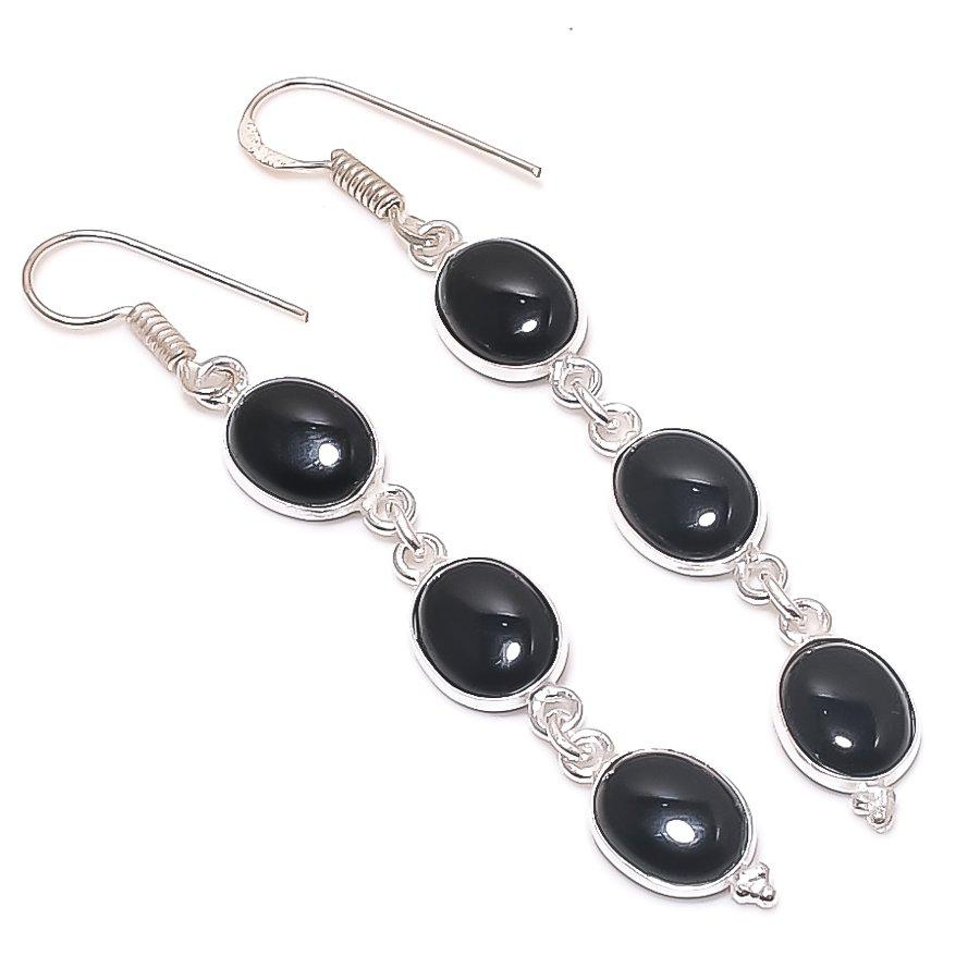 

Natural Black Onyx Gemstone 925 Sterling Silver Jewelry Earring 2.60 A7K19