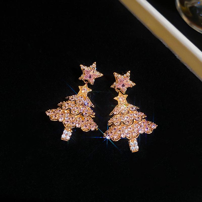 Silver Needle Pink Butterfly Zircon Cutout Stud Earrings - High-End Luxury Fashion Jewelry