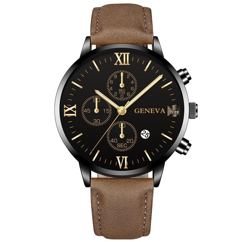 High-demand Men’s Geneva Quartz Watch – New Business & Casual Style with Calendar and Leather Strap.