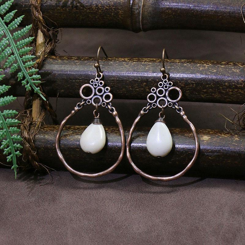 Vintage Ethnic Bohemian Drop Dangle Earrings For Women Wooden Tassel Pearl Beaded Geometric Leaf Flower Round Boho Earrings