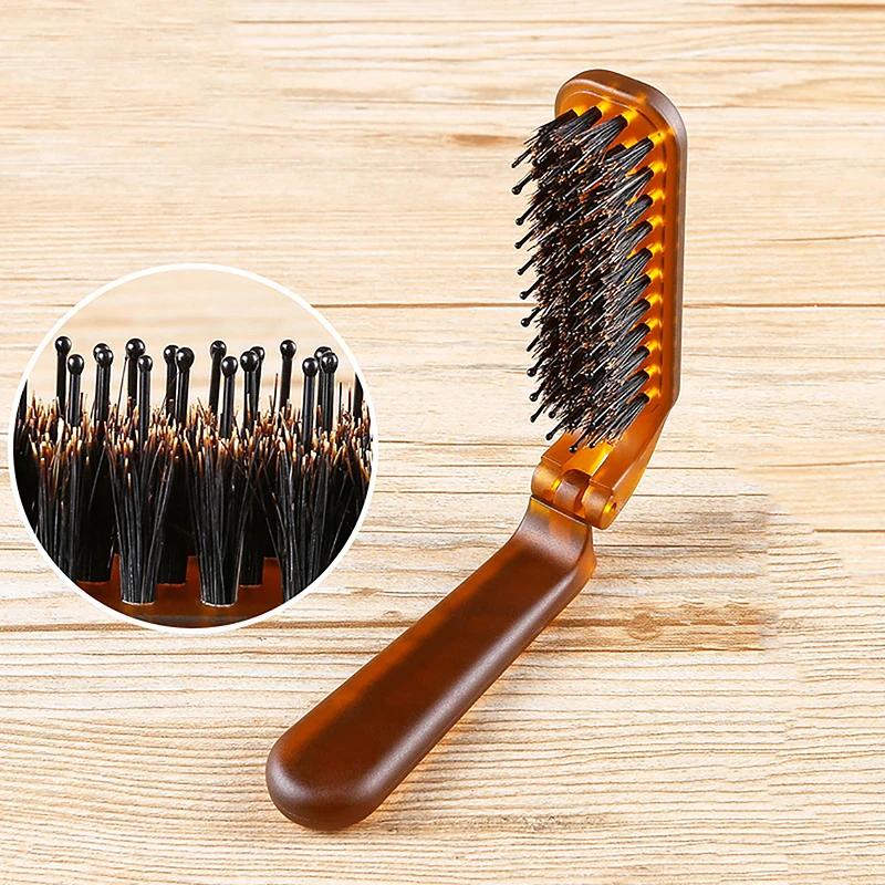 1pcs Mane Bristle Hair Brush Amber Foldable Portable Comb Pocket Collapsible Travel Massage Hair Styling Tool Salon Gift