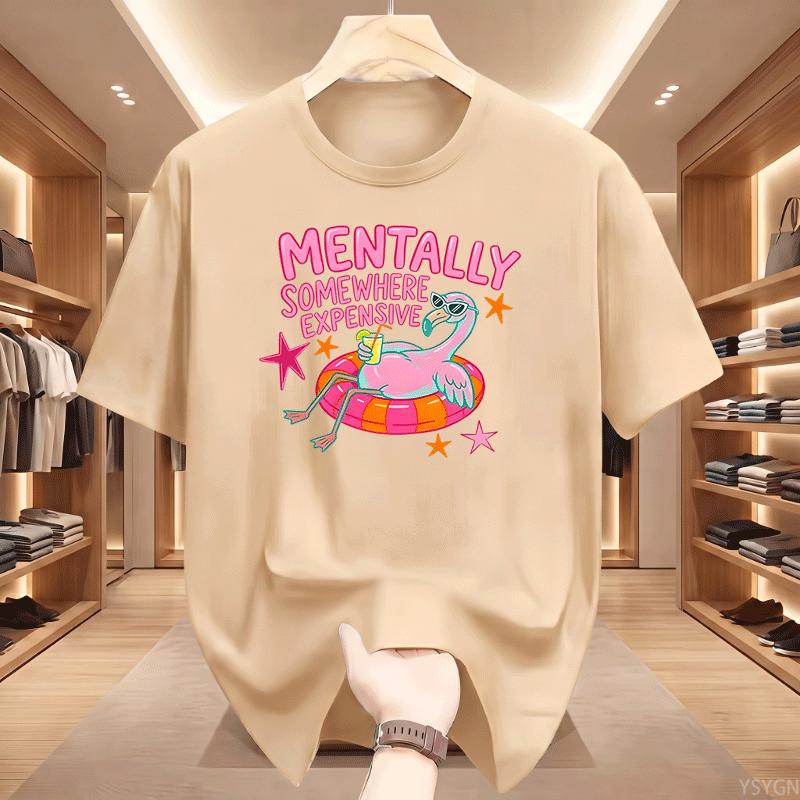 Unisextally Somewhere Expensive T Shirt Funny Flamingo Summer Vacation Tshirt Beach Graphic T Shirts Cotton Short Sleeve Tees