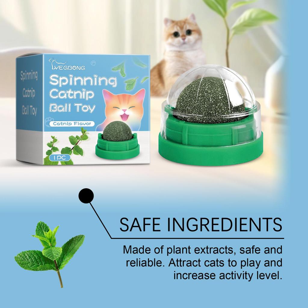YEGBONG Mint Flavored Spinning Cat Ball Toy (1pc) - Safe Chewing Toy for Cats, Dental Cleaning and Care, Spinning Mint Ball for Your Cat's Health