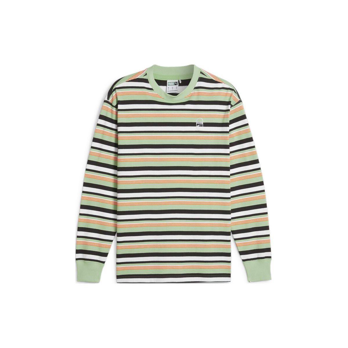 

Puma Downtown Striped Design Training Casual Crew Neck Long Sleeve T-Shirt Unisex Tops Green 624377-89 L