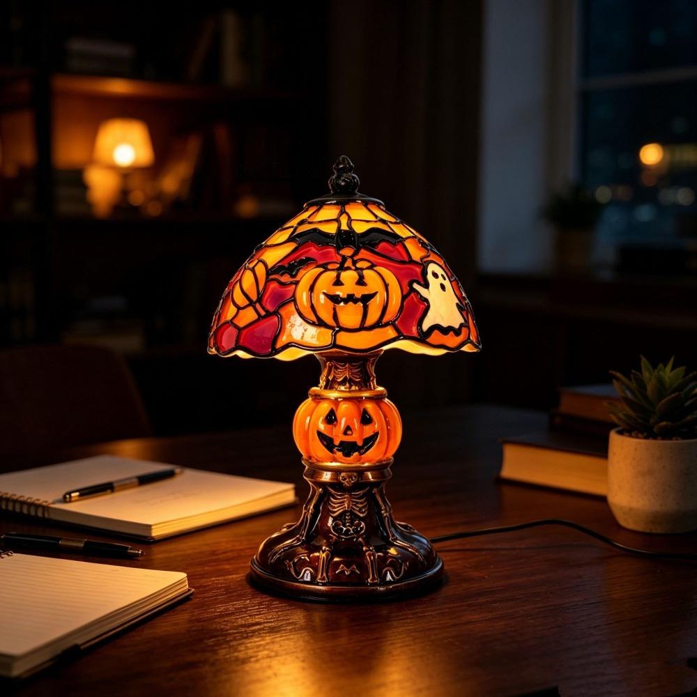 Handcrafted Resin Pumpkin Lamp USB Powered Witch Hat Table Lamp Halloween Table Lamp Office Decor
