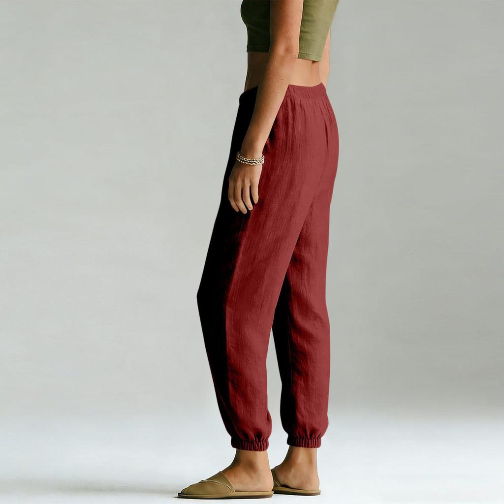 2025 European & American Style Women's High Waist Cotton Linen Wide Leg Yoga Pants