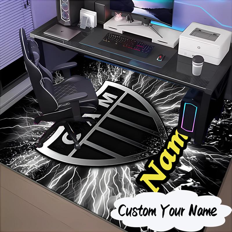 Custom Name Atletico Football Emblem Rug for Living Room, Game Rooms, Office, Bedroom, Floor Mat Playful Design, Fan Gifts Christmas Decor