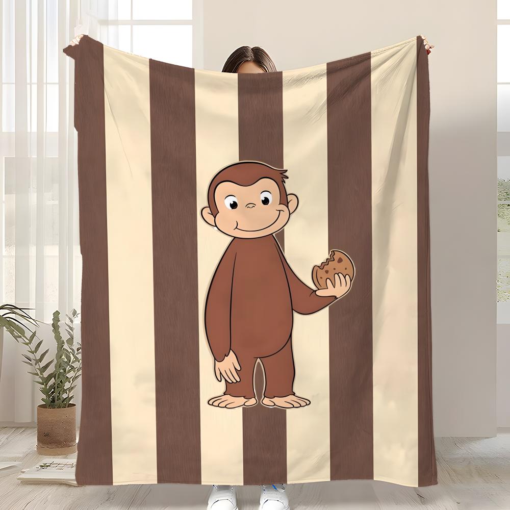 MONKEY CARTOON C-Curious GeorgeS Throw Soft Coral Fleece Blanket 310gsm Fluffy Warm Throw for Sofa Bed Couch Bedroom Decor