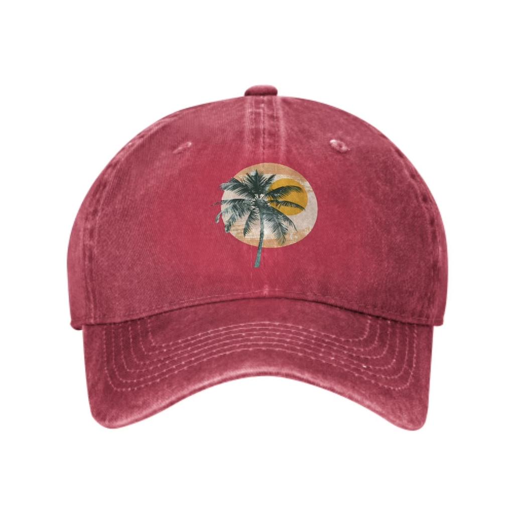 Palm Tree Sunset Baseball Cap Washed Cotton Adjustable Casual Outdoor Summer Style Hat