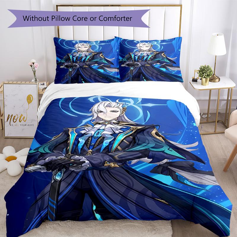 3pcs Genshin Impact Bedding Set Duvet Cover Closure Includes 1 Duvet Cover & 2 Pillowcases, Soft and Comfortable for All Seasons.