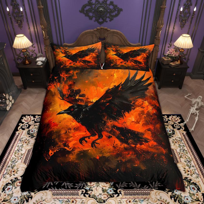 Homewish Happy Halloween Duvet Cover Set Retro Crow Bedding Set Botanical Plant Quilt Cover Set