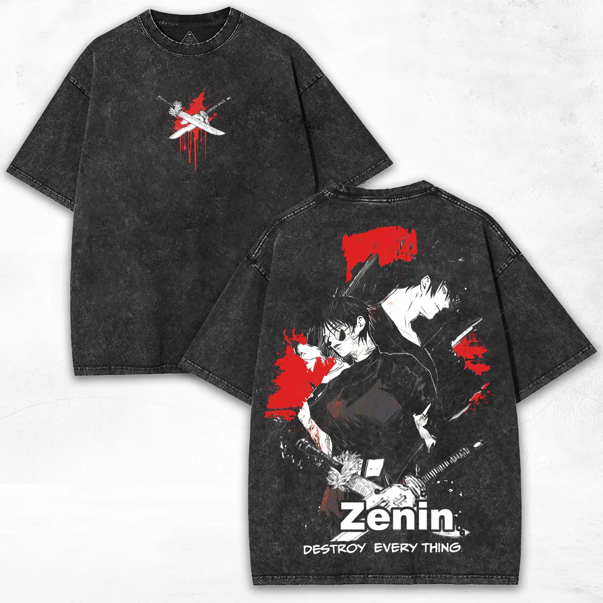 Zenin Maki Jujutsu Kaisen T Shirt Anime Vintage Washed Oversized T-shirt Men Clothing Summer Short Sleeve Cotton Tees Tops S чёрный