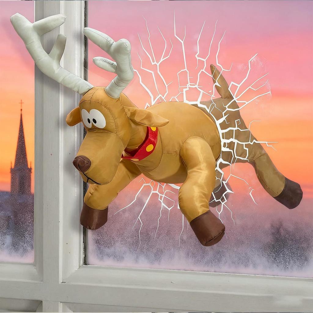 Christmas Crashing Animated Decoration Smashing Santa Reindeer Decoration Sound Activation Decor with Broken Glass Sticker and