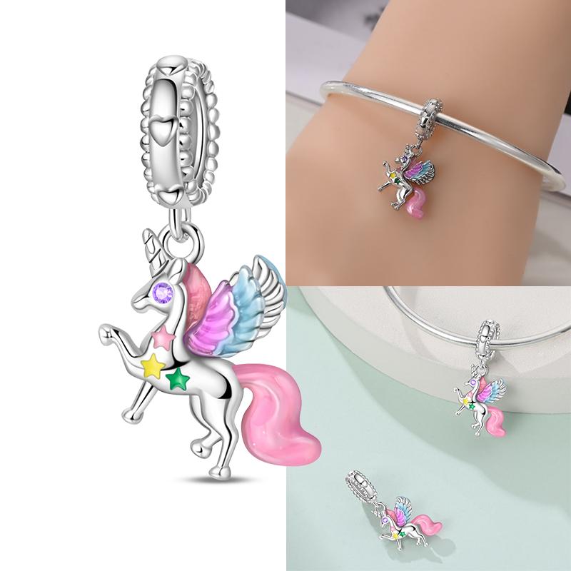Copper Cute Colorful Unicorn Charms Beads Fit Original Bracele For Women Diy Bead For Matching Jewelry Making Gift