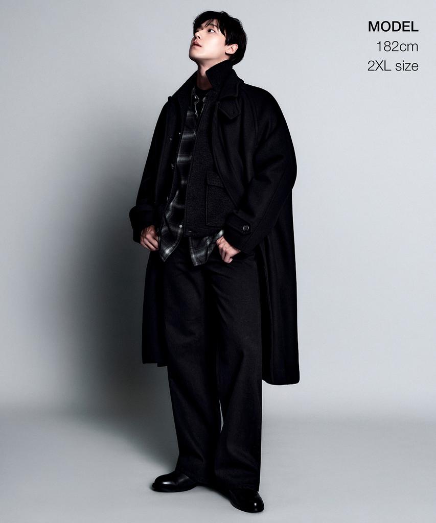 Musinsa Standard Cashmere Blend Oversized Balmacaan Coat [Black]