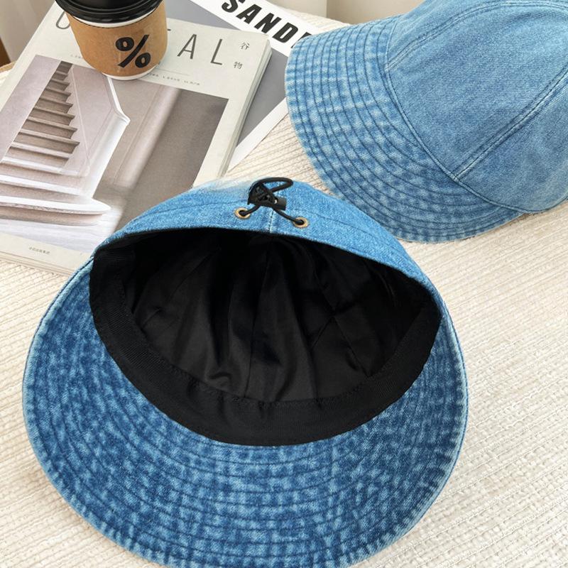 Ruth Denim Bucket Hat Lady Big Head Circumference Plain Face Covering Cap Showing Small Face