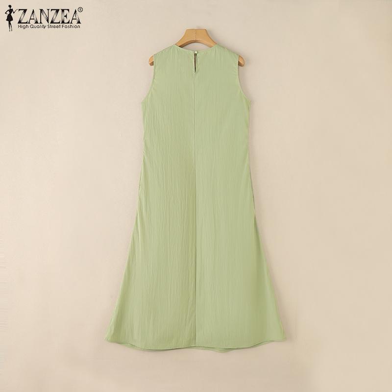 ZANZEA Women Casual Sleeveless Ruffled Baggy Casual Long Dress