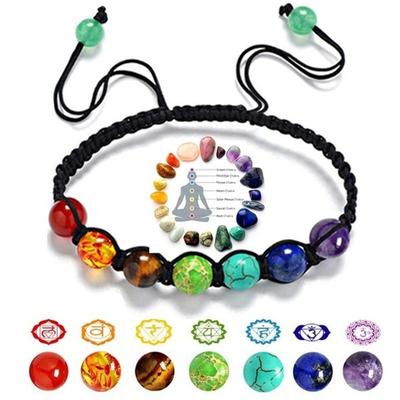 7 Chakra Bracelet Natural Healing Stones Beads Bracelet Adjustable Macrame Woven Rope Chain Yoga Bracelet Life Energy Jewelry