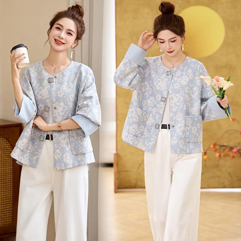 

Весна 2022 Женский жаккардовый топ с круглым вырезом - Китайский национальный стиль HE5005 L (125-140 jin) синий