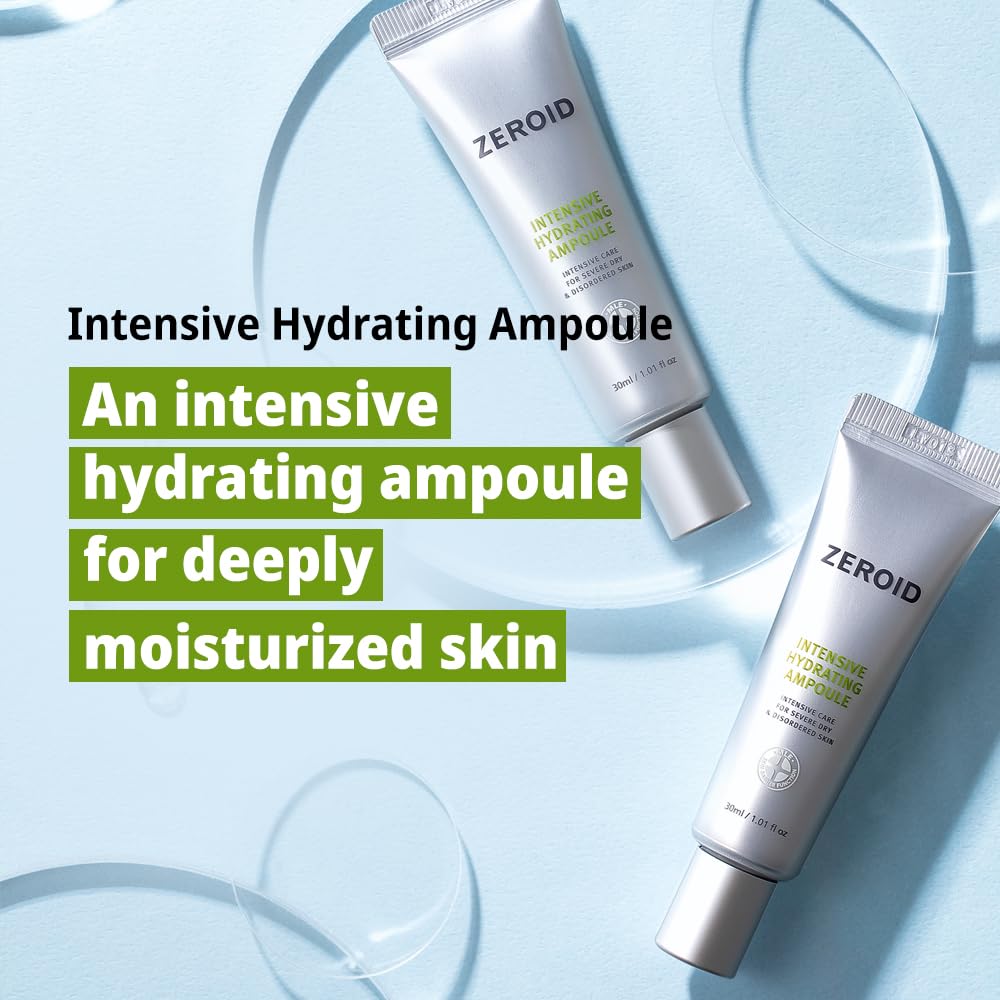 ZEROID Intensive Hydrating Ampoule | For very dry and sensitive skin, highly moisturizing serum with hyaluronic acid, fragrance-free, mild, 30ml