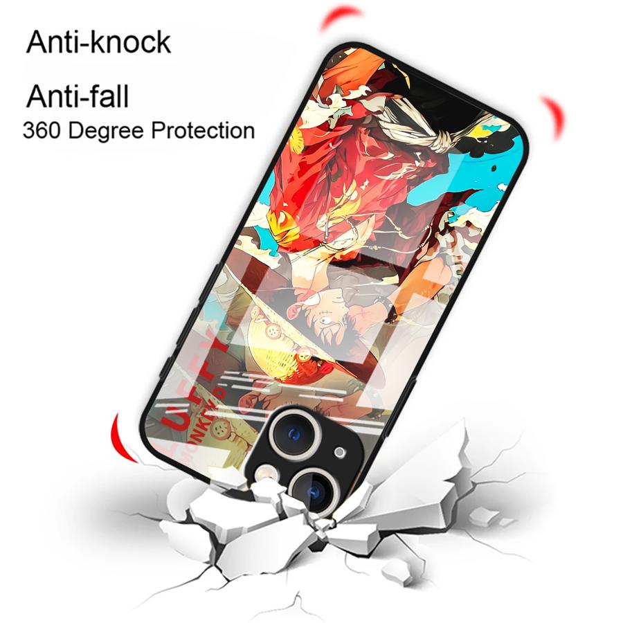 Glass Phone Cover Case for iPhone 17 Pro Max 11 16 15 Plus 8 Air 13 XR 12 14 OneS P-ieceS Luffy Zoro