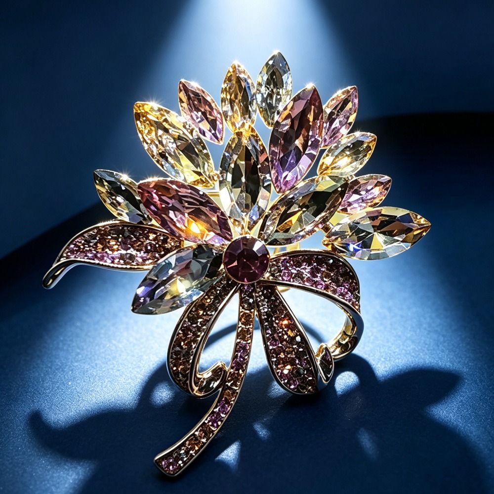 Elegant Floral Corsage Pins Sparkly Zircon Jewelry Accessory Rhinestone Bouquet Brooches Party